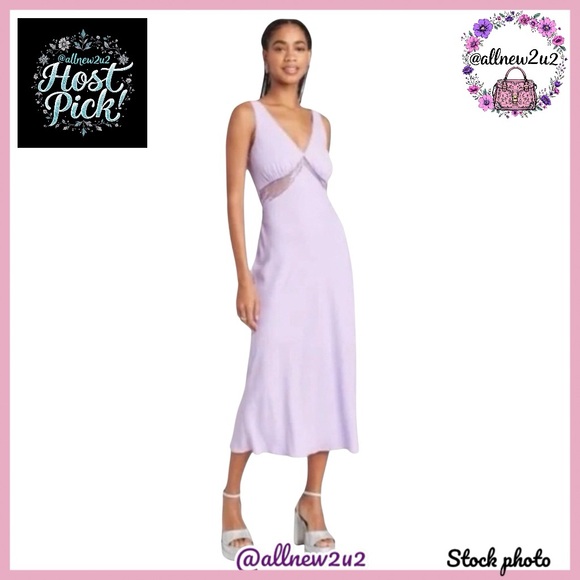 Wild Fable Lavender Purple Lace Trim Plunge Tie Waist Midi Dress Host Pick - Picture 1 of 14